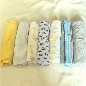 Lot of 7 baby boy receiving blankets